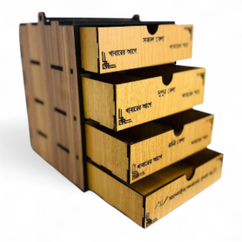 Premium 4-Layer Wooden Medicine Organizer Box